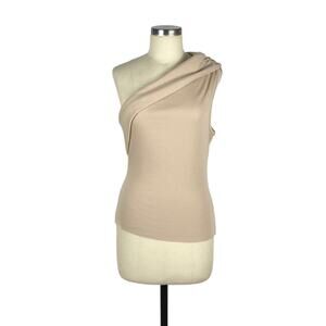 THE RANGE Folded One Shoulder Tank Top L Ribbed Jersey Knit Saddle Tan NWOT